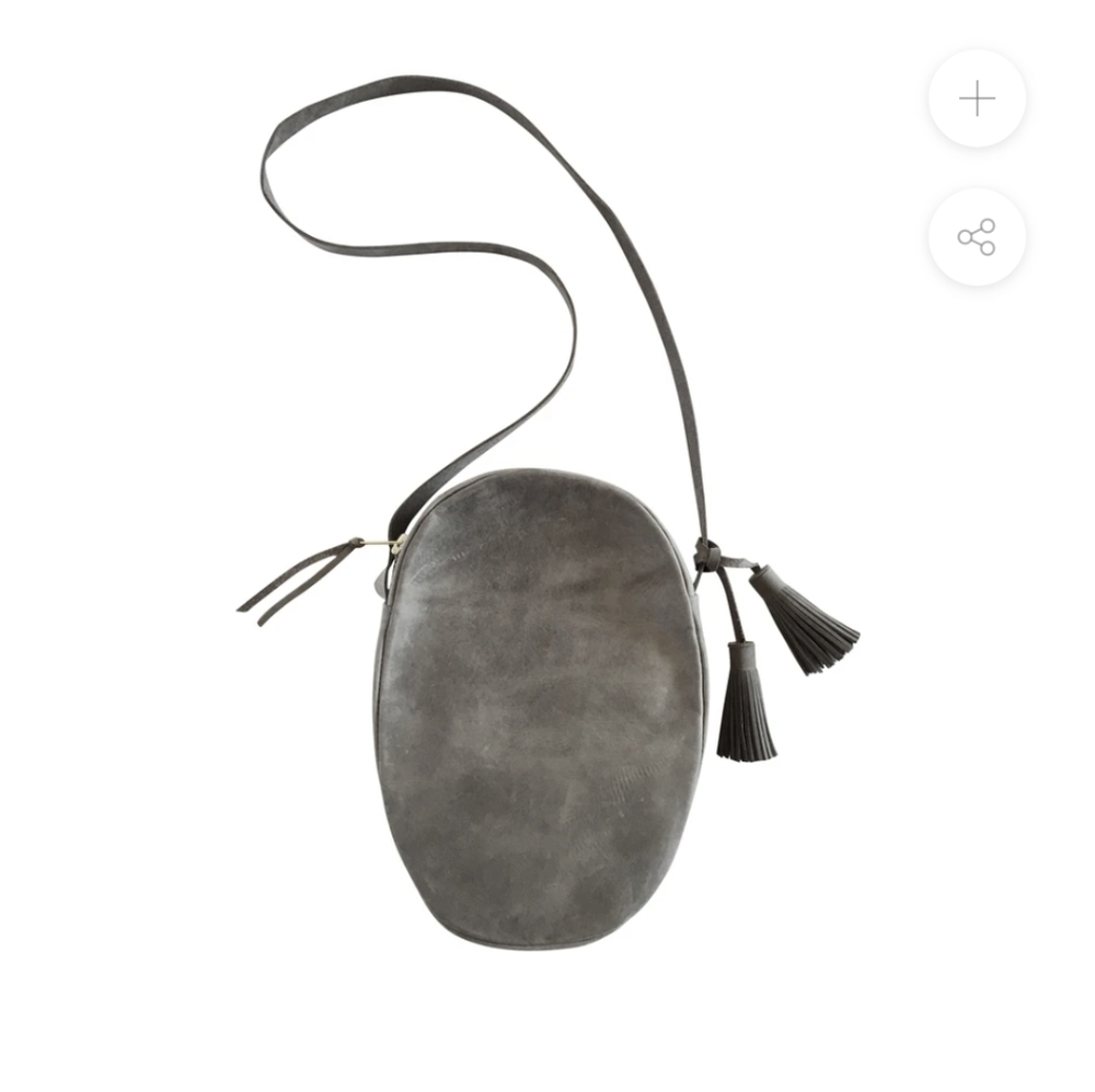 Boutonne Gray Leather Crossbody Oval Purse